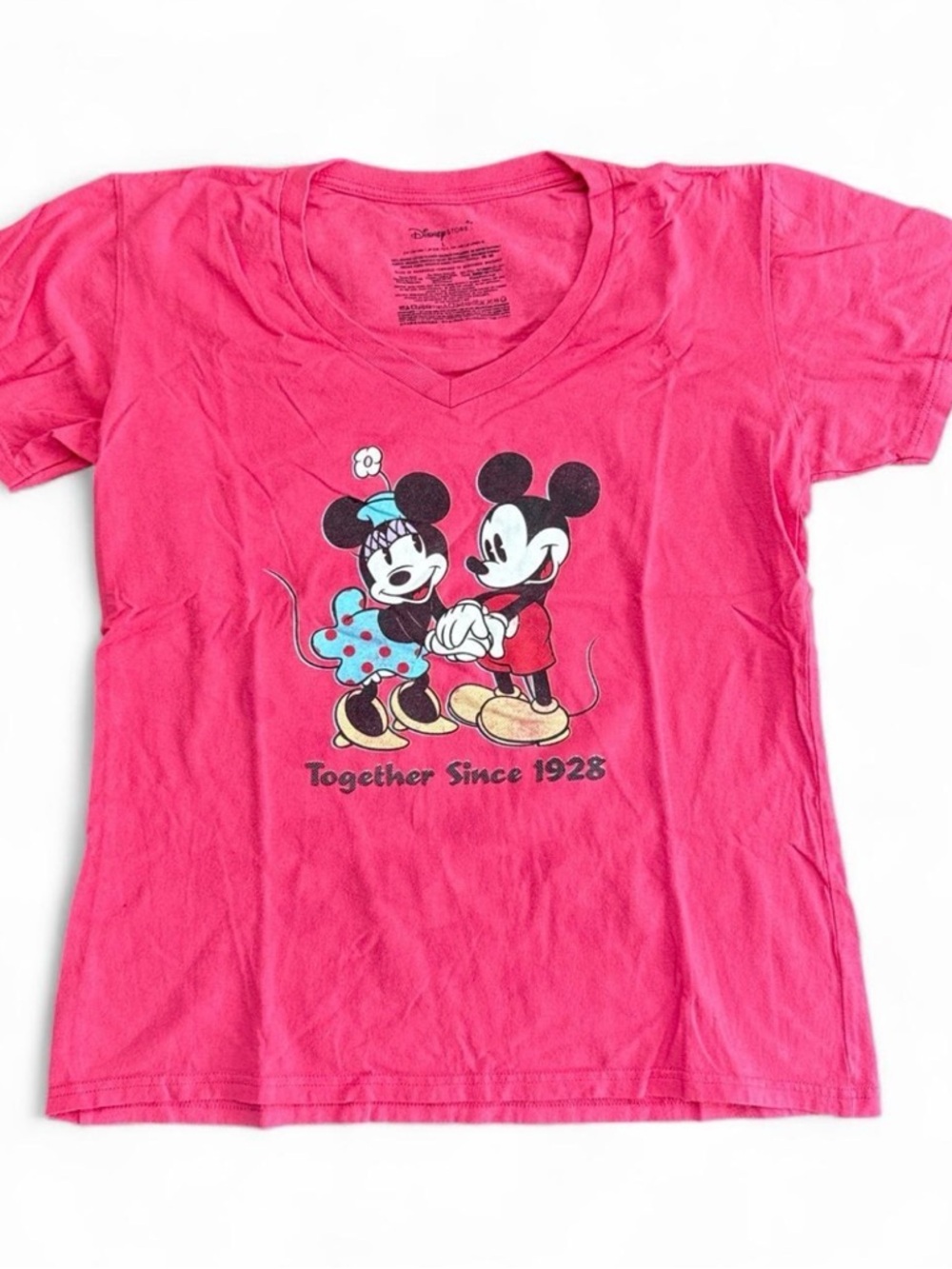 Disney Hot Pink Mickey & Minnie V-Neck Graphic Tee